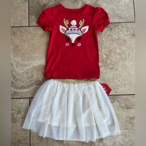 Girls Christmas/ Winter Glitter skirt and Reindeer Shirt